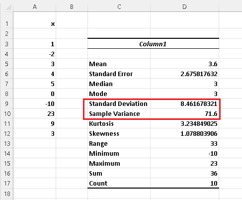 Standard Deviation Results Using Excel