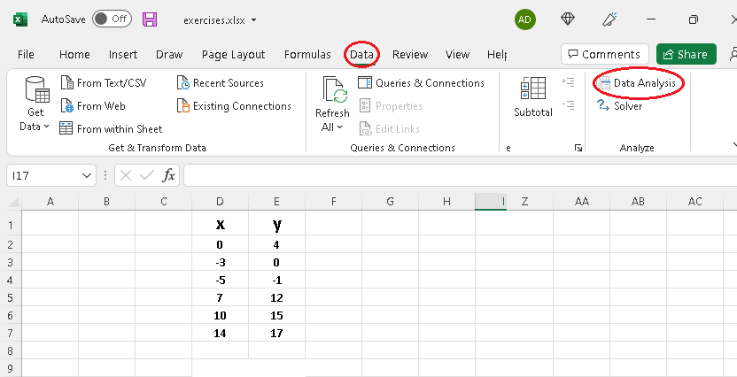 Press Data Tab and Click on Data Analysis 