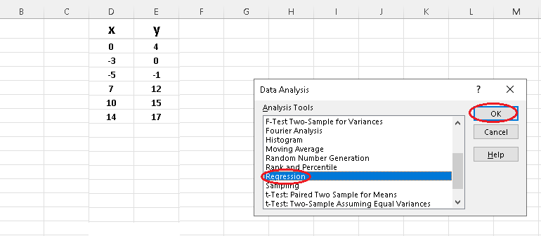 Select Regression and Press OK