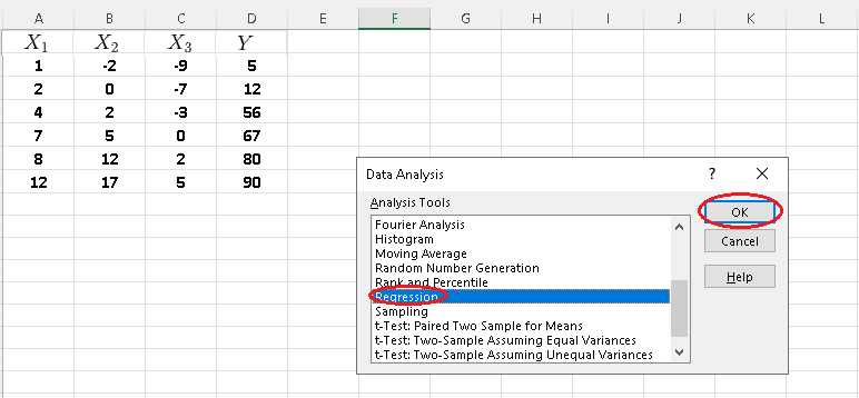 Select Regression and Press OK