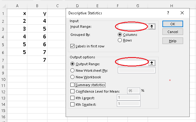Clear Input and Output Ranges In Descriptive Statistics Excel
