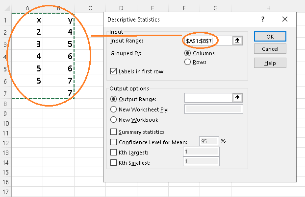Select Input Data In Descriptive Statistics Excel