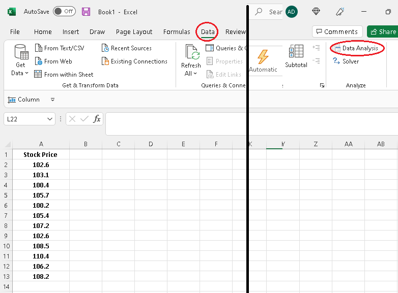 Press Data Tab and Click on Data Analysis 