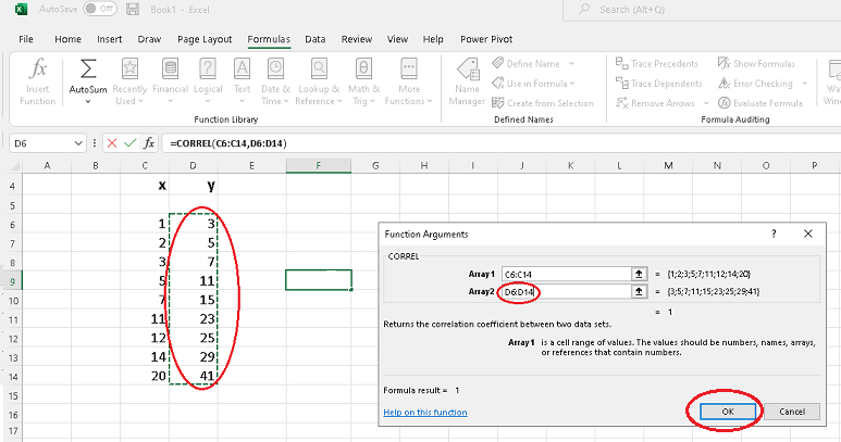 click inside Array1 and select data column 2